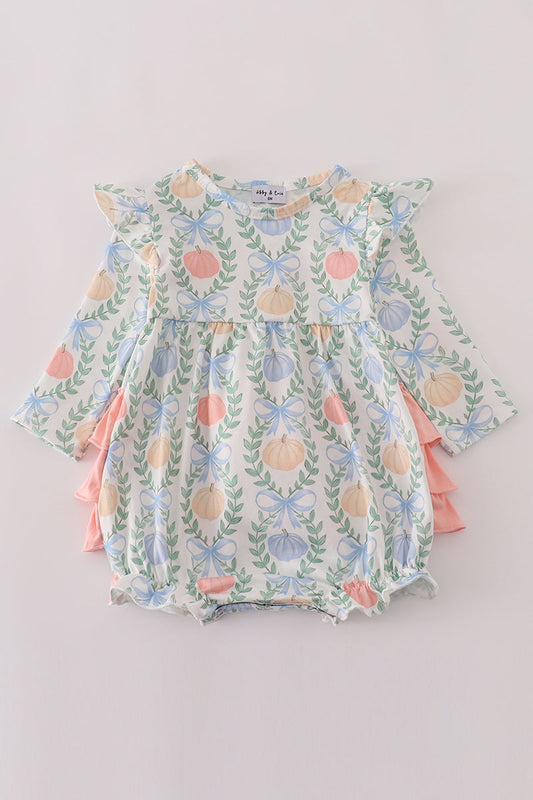 Green bow print ruffle bubble